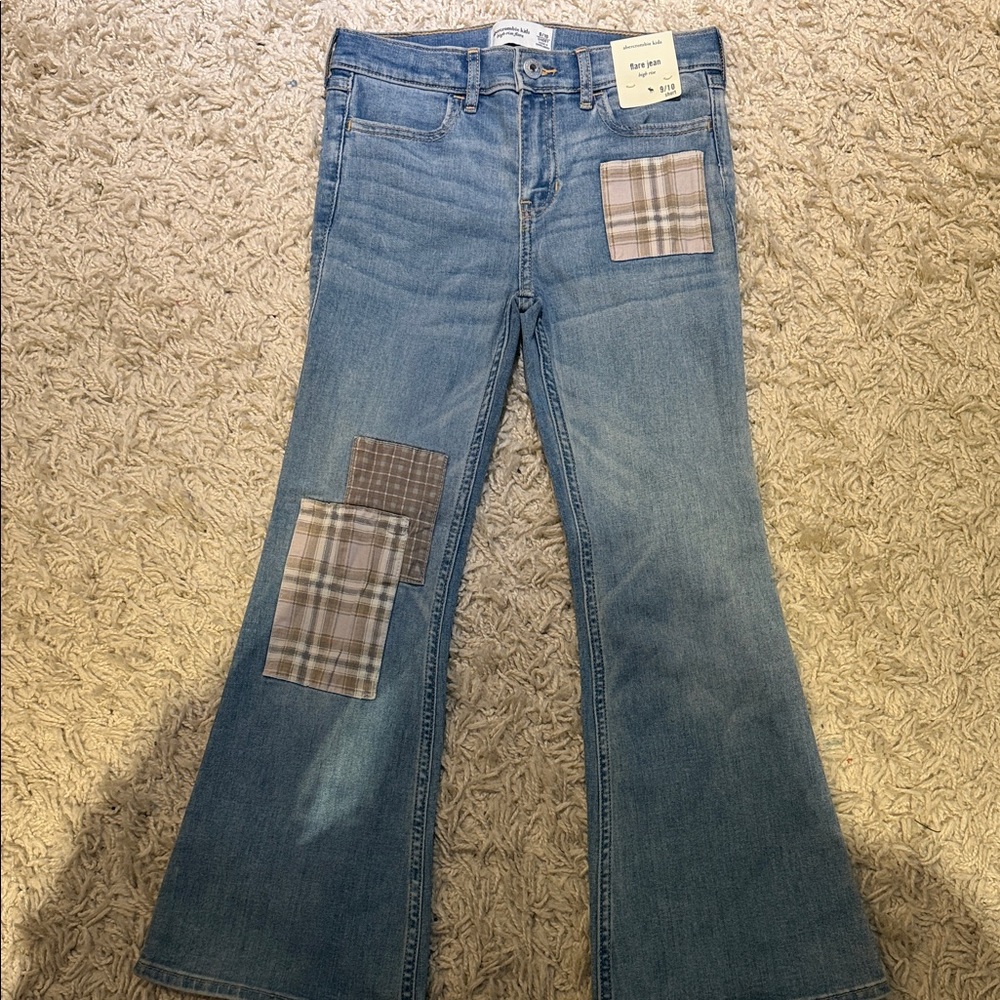 Abercrombie & Fitch Blue  Flare Jeans with Plaid Accents